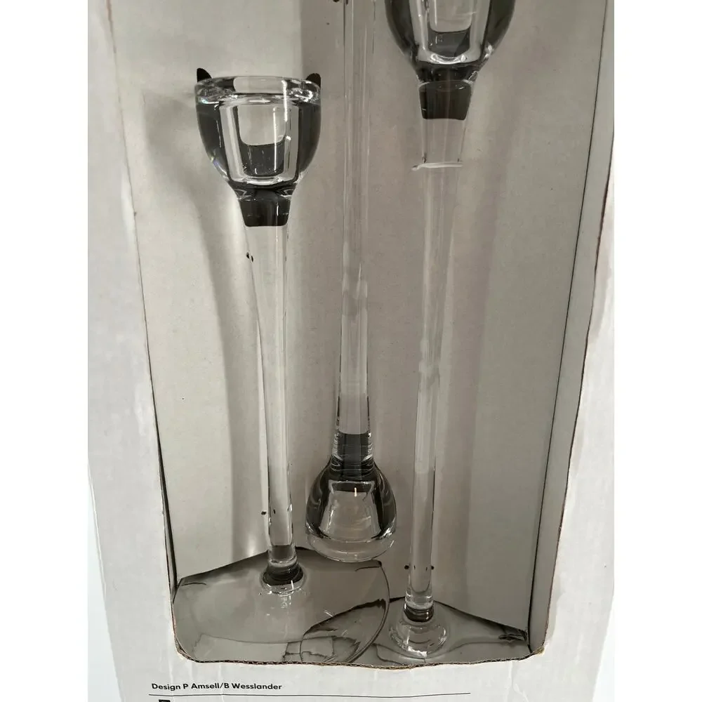 Vintage Ikea Blomster Candlesticks Set of 3 Clear Glass 501.325.69